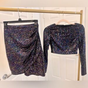 Morgan & Co. Black Sequin Crop Top and skirt set